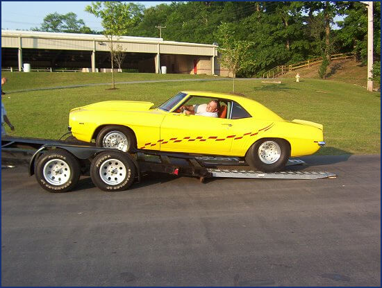 Step 3 of loading a Pro Street 1969 Camaro onto a trailer with Tilt-A-Hitch Step 3 | Loading Camaro | Tilt-A-Hitch