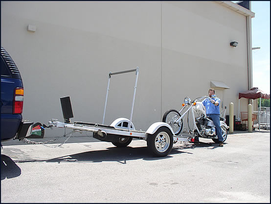 Step 1 of loading a Chopper-Style motorcycle with Tilt-A-Hitch! Step 1 | Loading Motorcycle | Tilt-A-Hitch